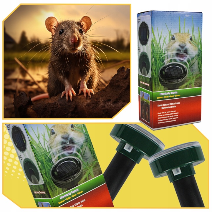 4× solárny odpudzovač krtkov XXL | Ultrazvukový repelent IPX6